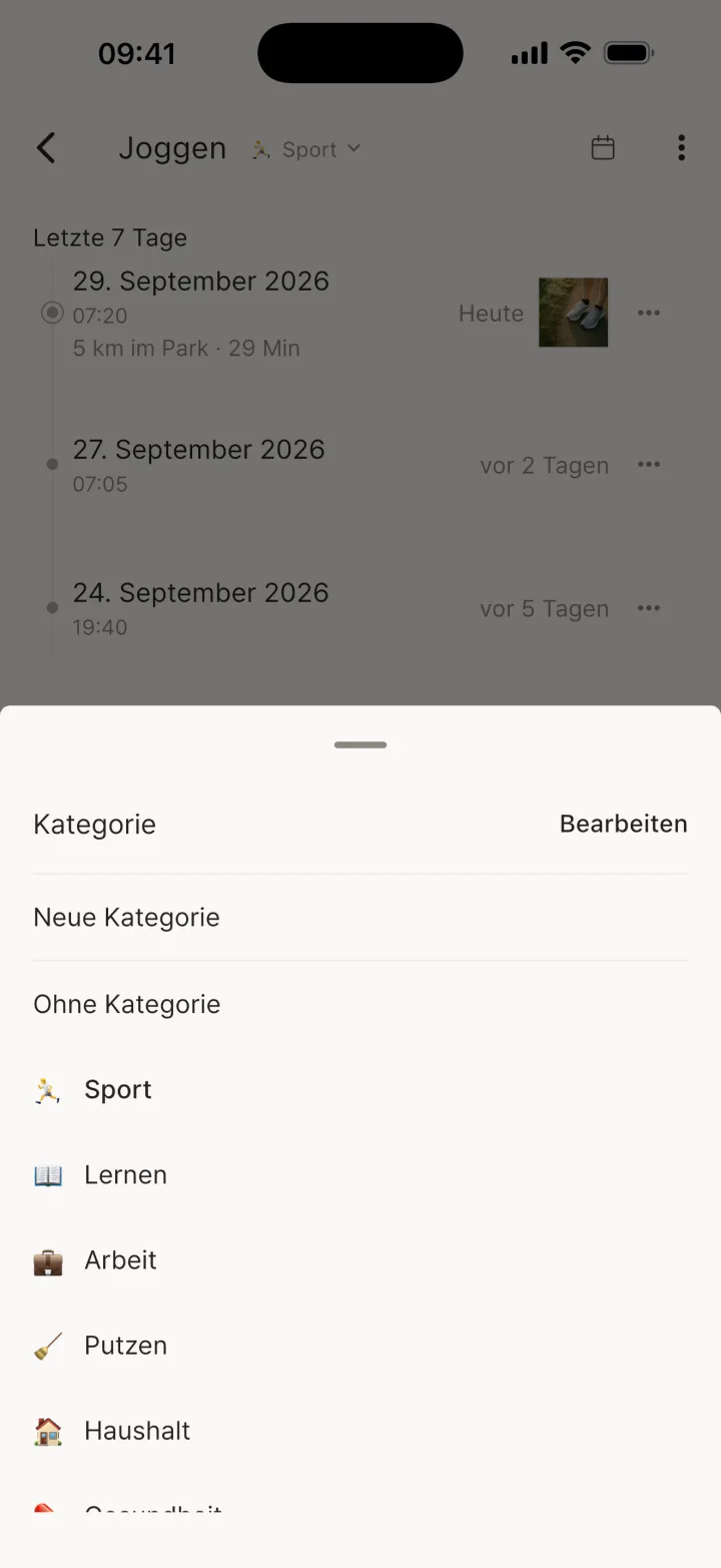 Blatt zur Kategorieauswahl