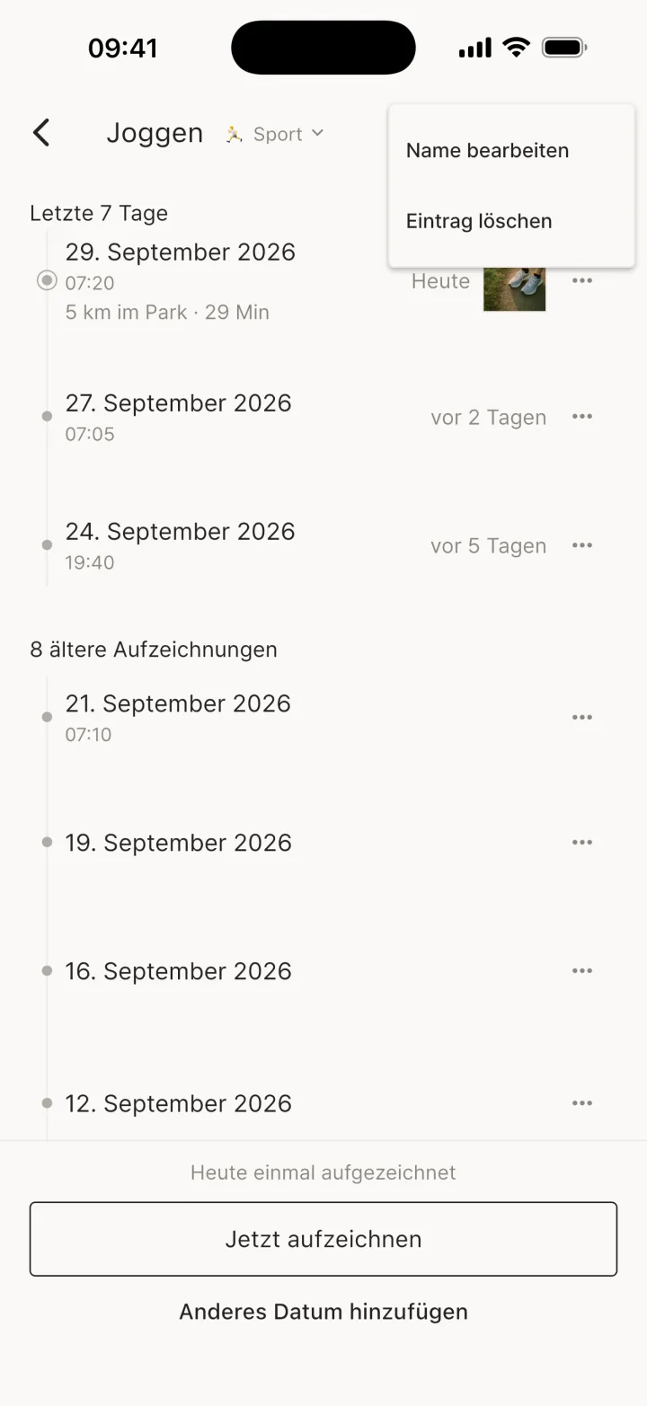 Menü Mehr Optionen — Name bearbeiten
