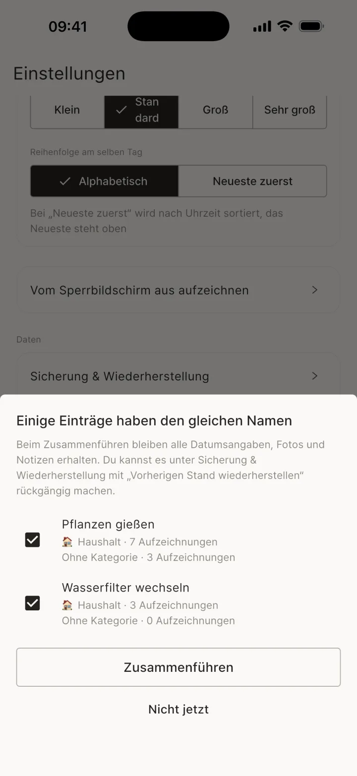 Einträge mit gleichem Namen zusammenführen