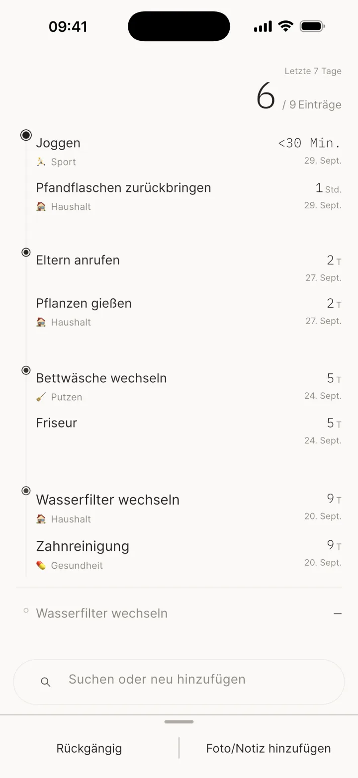 Langes Drücken zeichnet sofort auf