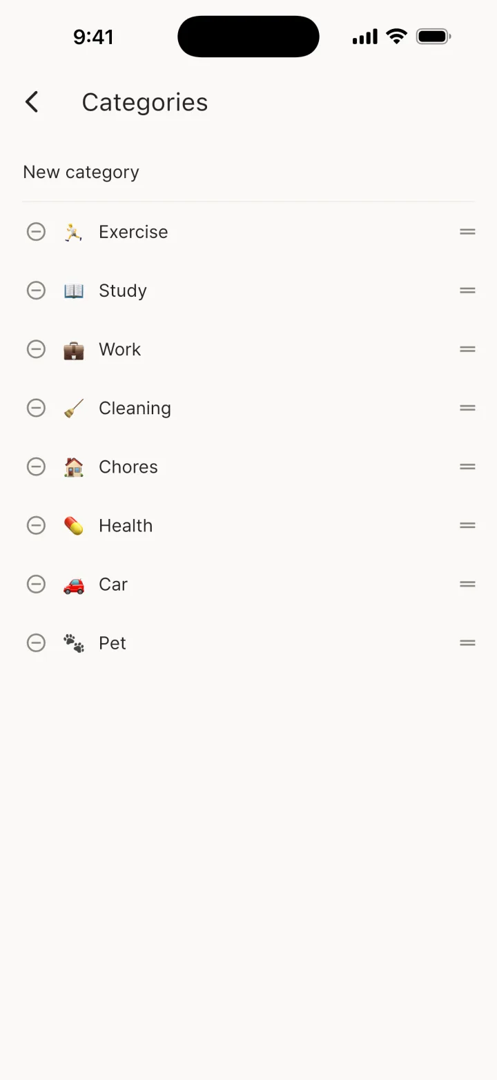Manage categories