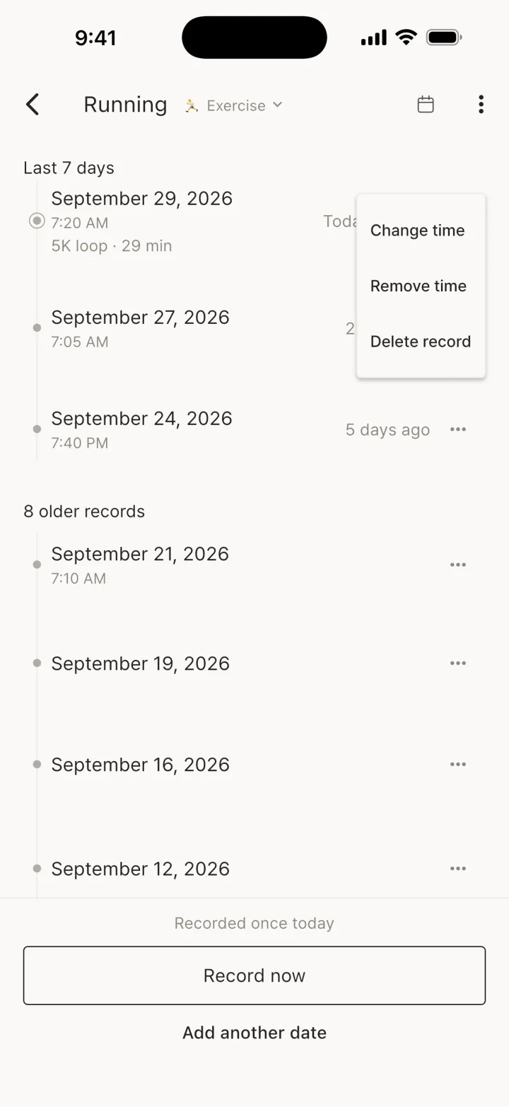 The record menu