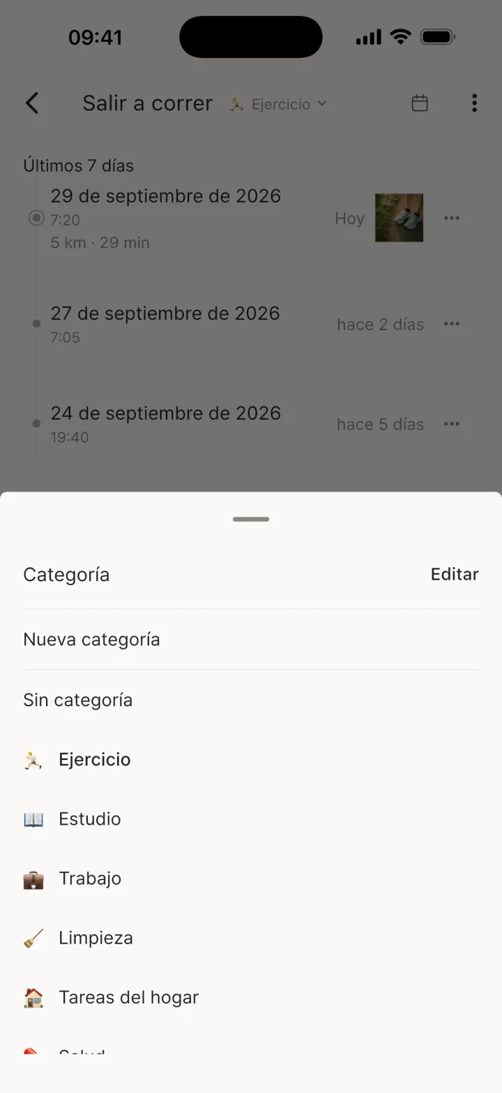 Hoja para elegir categoría