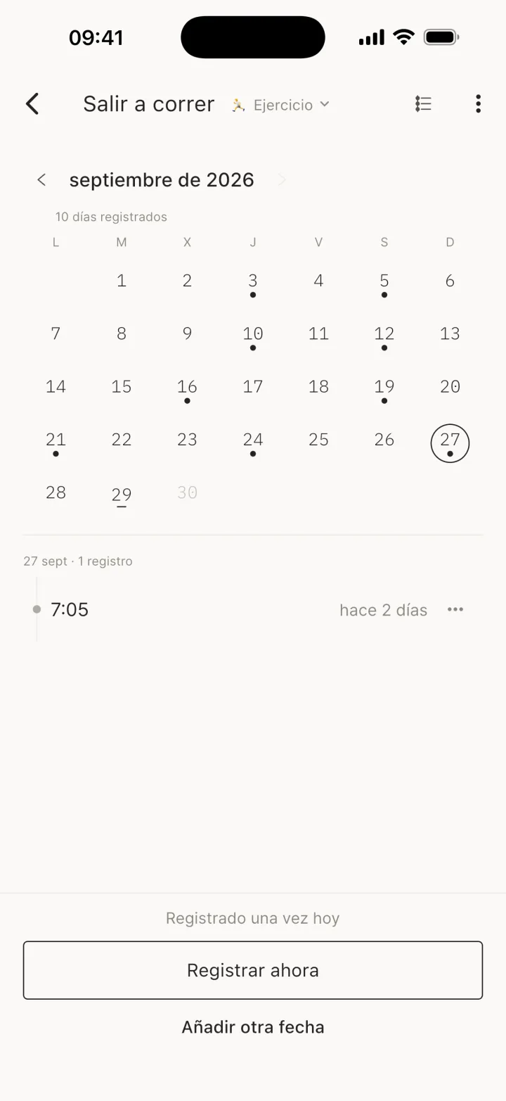 Vista de calendario / Vista cronológica