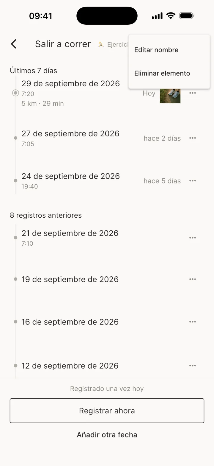 Menú Más opciones — Editar nombre
