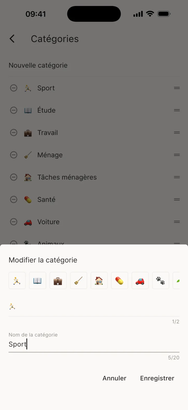 Fenêtre de création Nouvelle catégorie