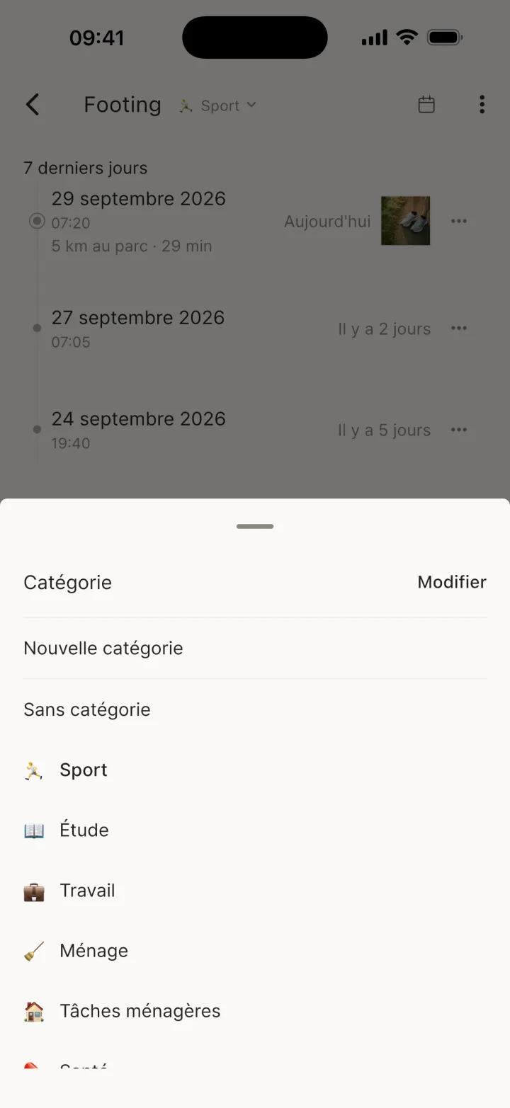 Feuille de choix de la catégorie