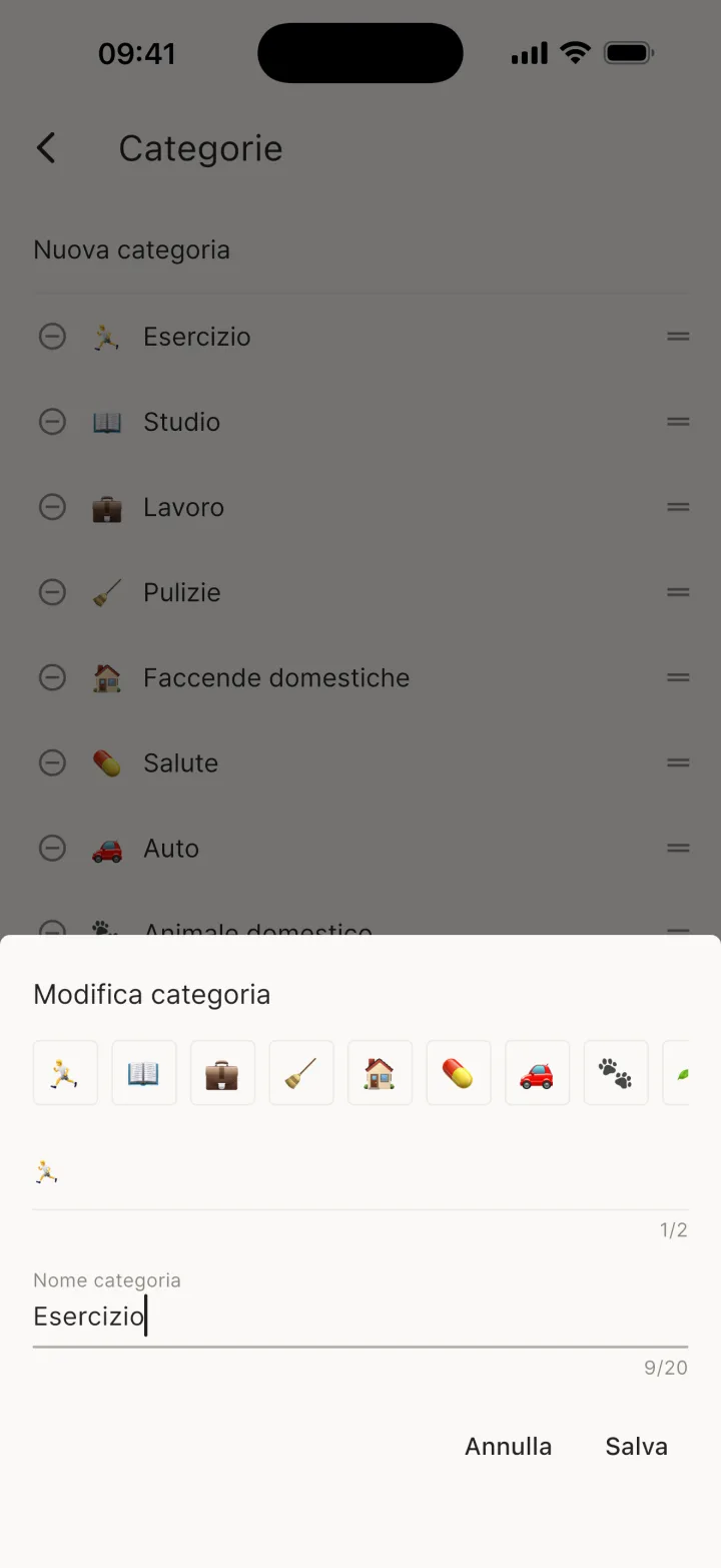 Finestra di creazione Nuova categoria