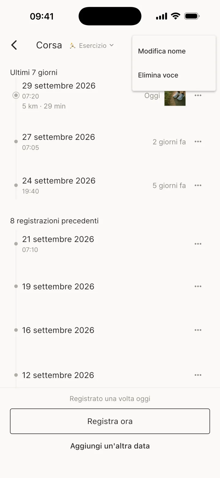Menu Altre opzioni — Modifica nome