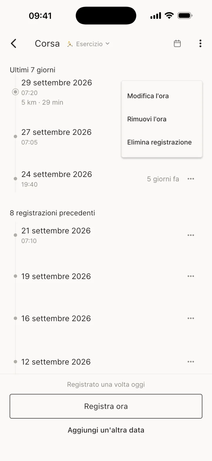 Menu della registrazione