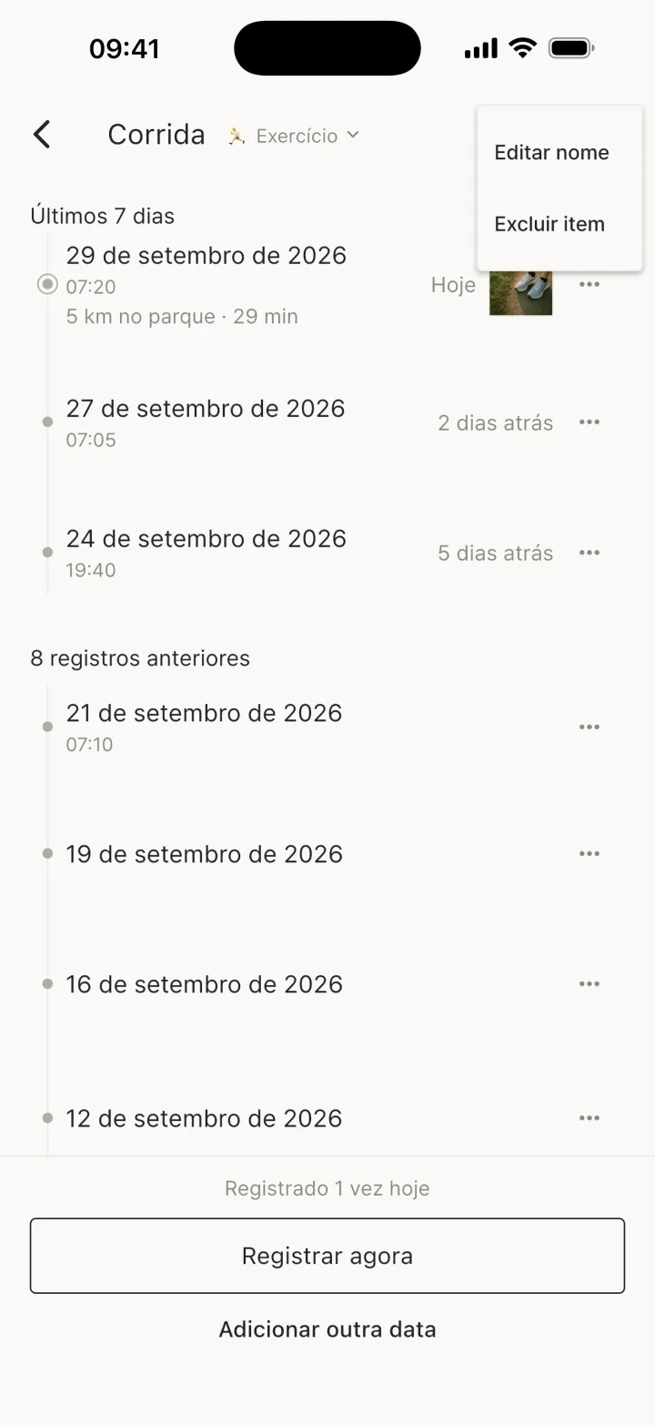 Menu Mais opções — Editar nome