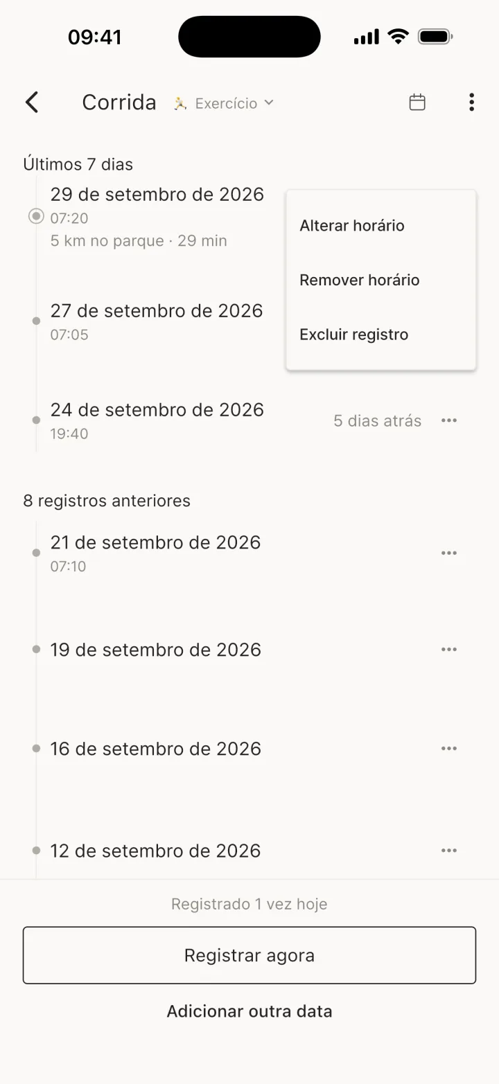 Menu do registro