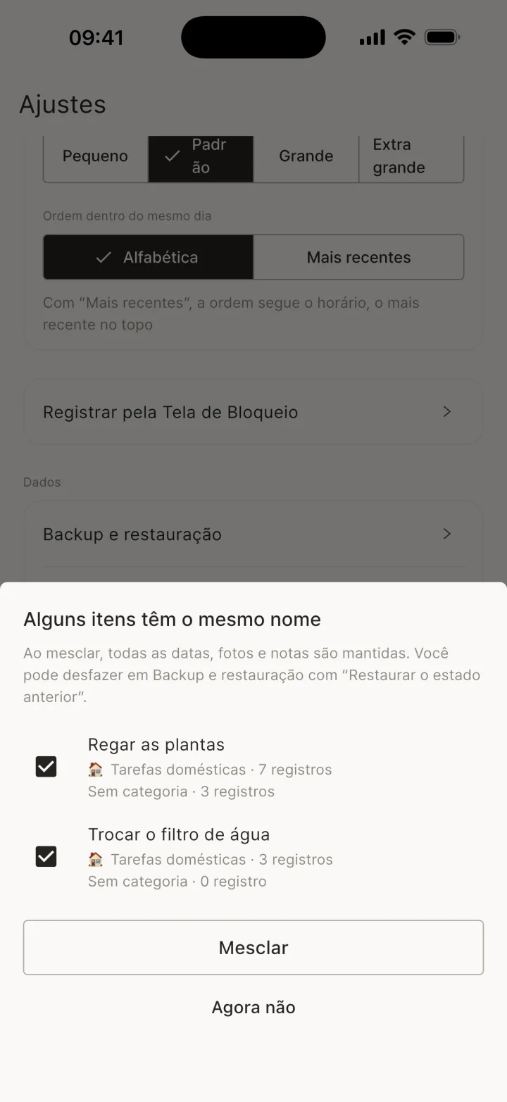Mesclar itens com o mesmo nome