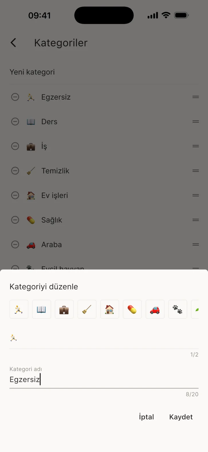 Yeni kategori oluşturma penceresi