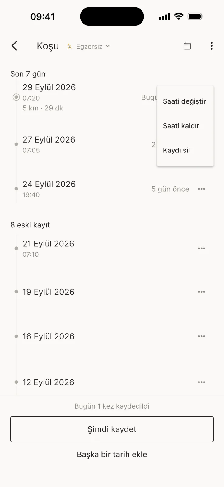 Kayıt menüsü