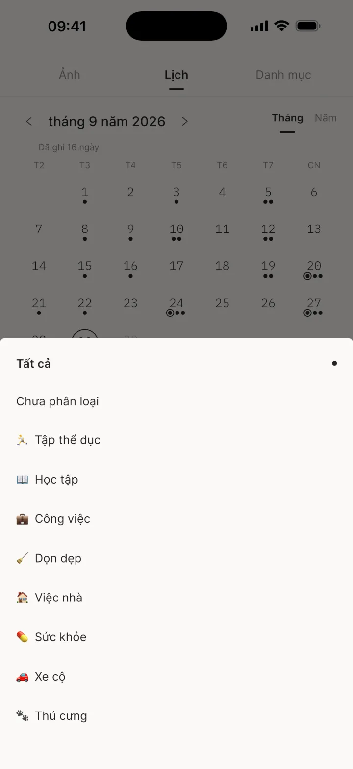 Bộ lọc Tất cả danh mục