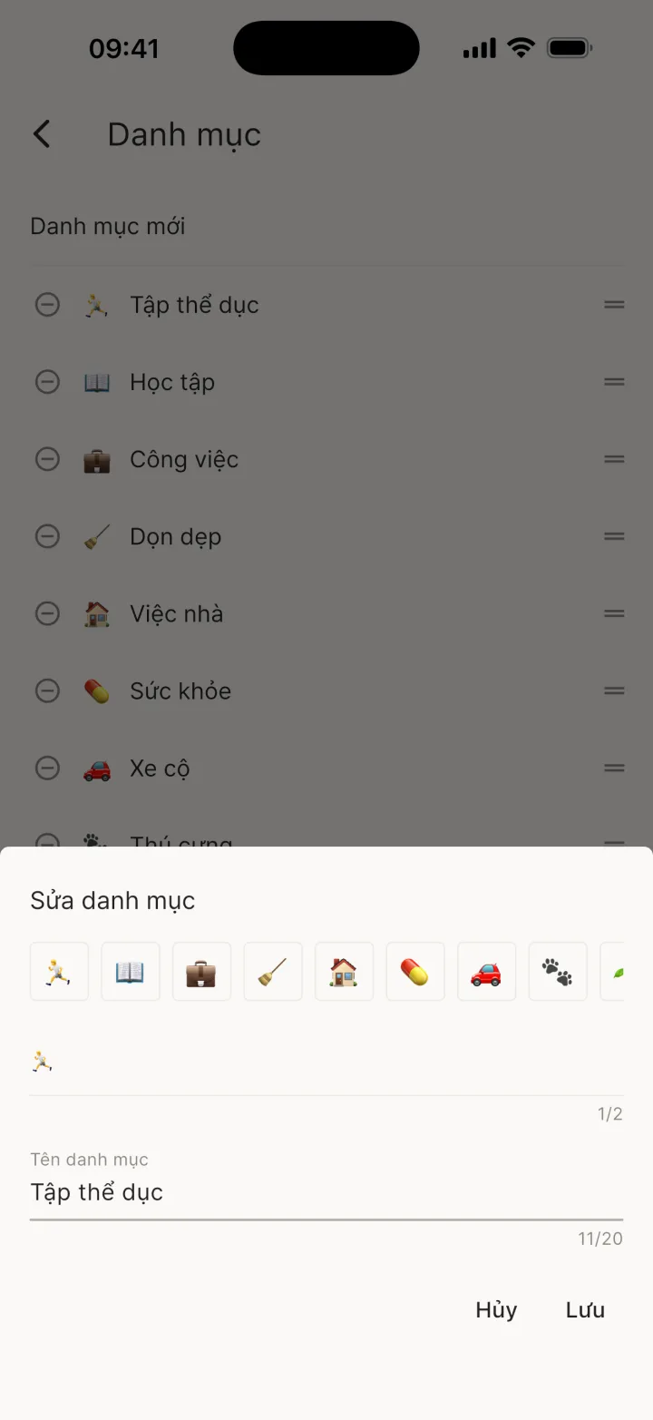 Hộp thoại tạo Danh mục mới