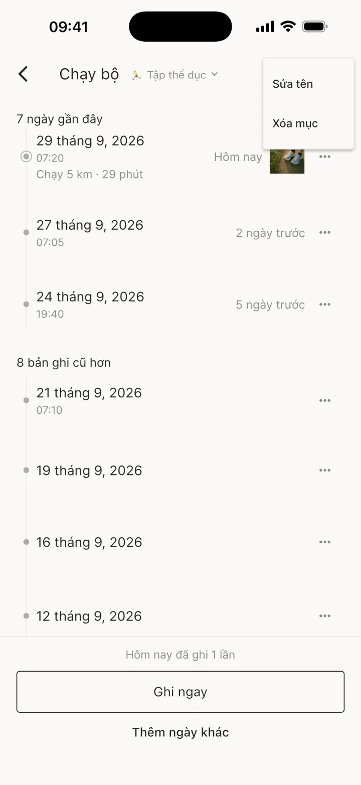 Menu Tùy chọn khác — Sửa tên