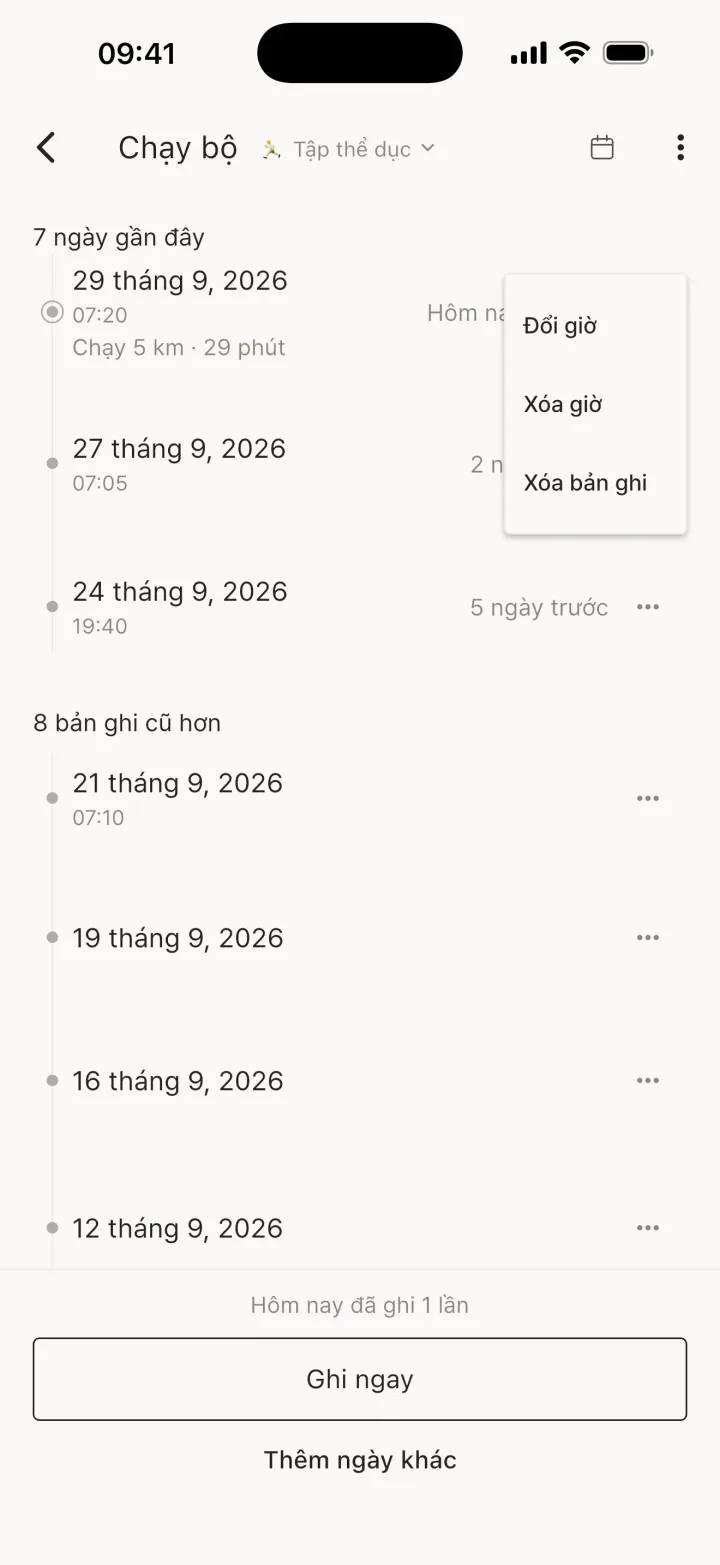 Menu bản ghi