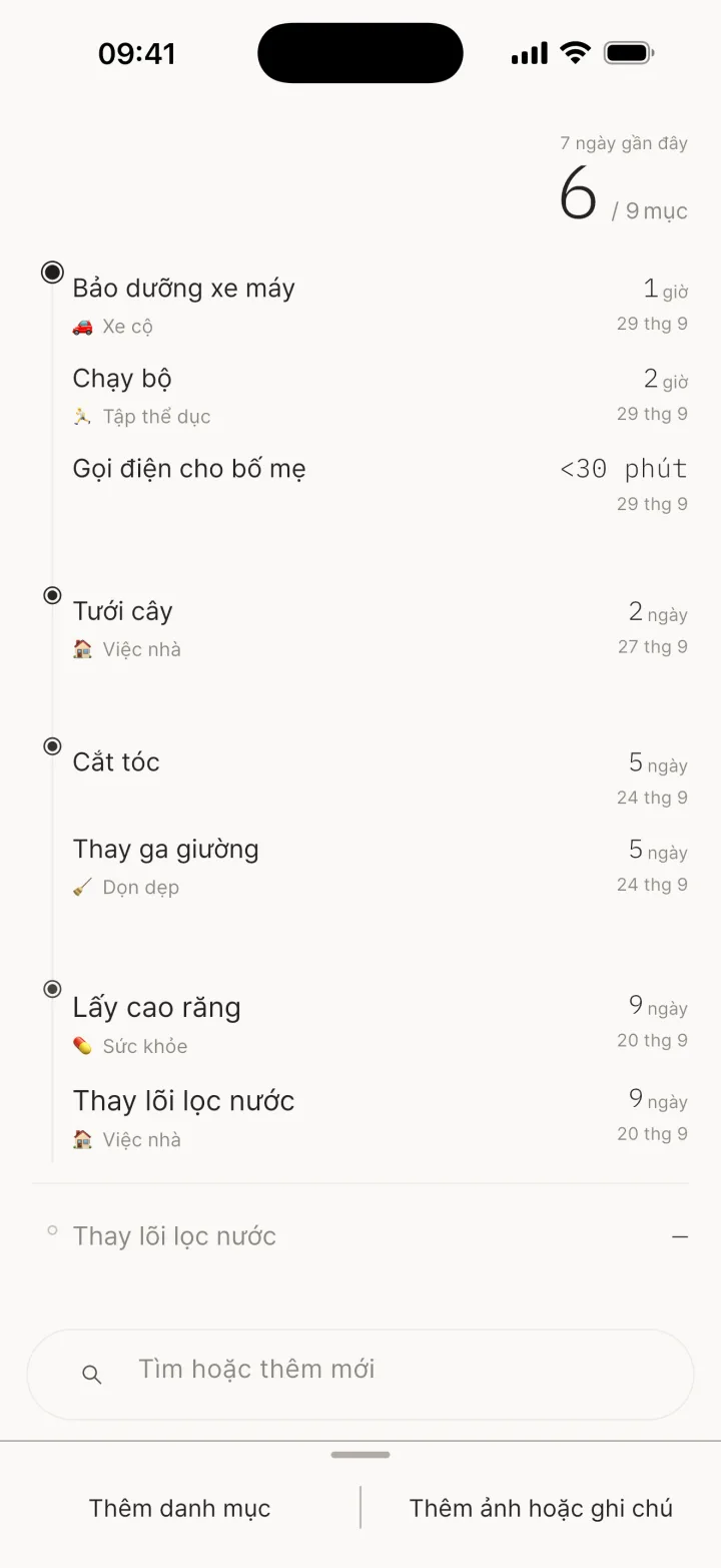 Hoàn tác / Thêm danh mục