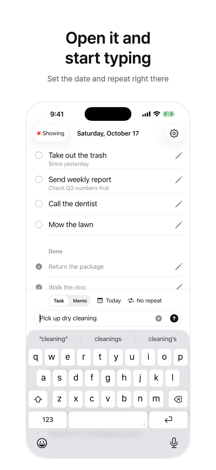 Open it and start typing — Set the date and repeat right there
