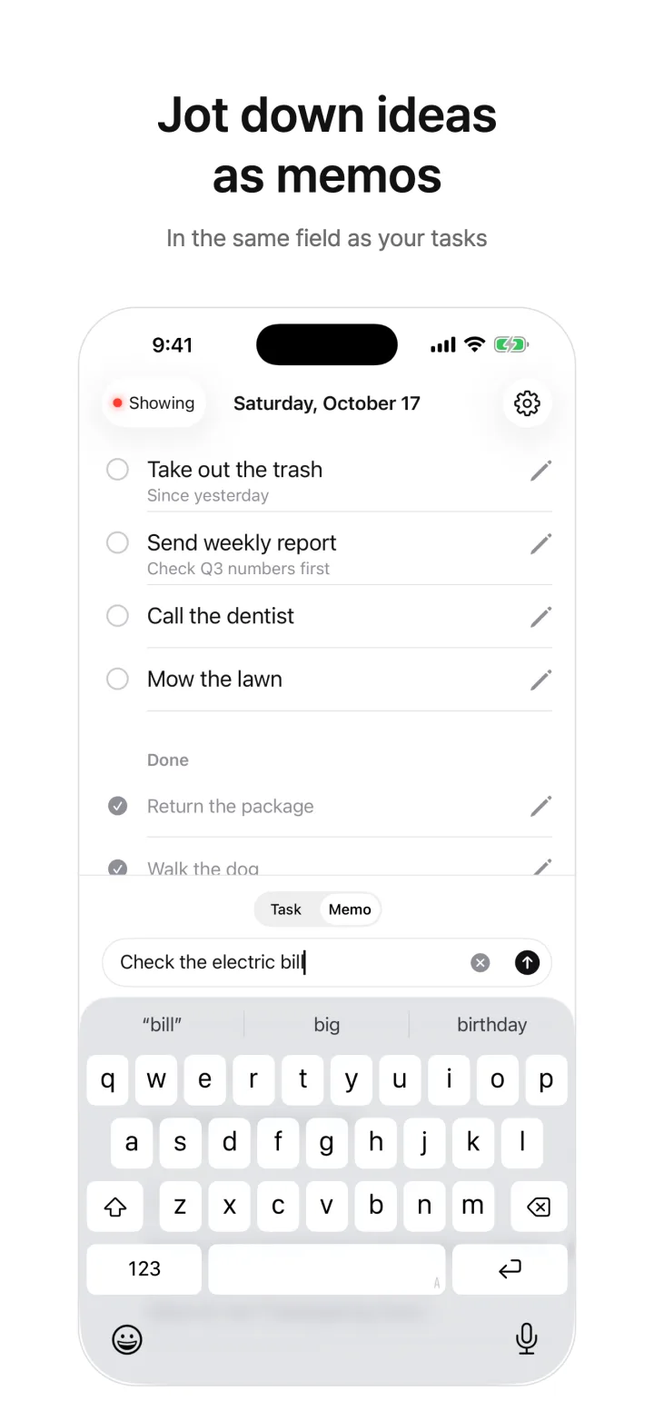 Jot down ideas as memos — In the same field as your tasks