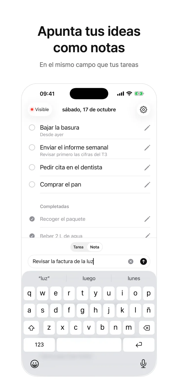 Apunta tus ideas como notas — En el mismo campo que tus tareas