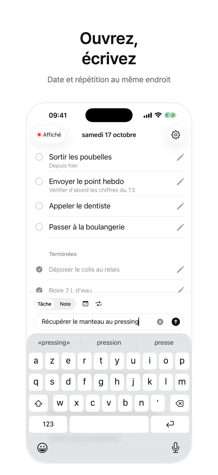 Ouvrez, écrivez — Date et répétition au même endroit