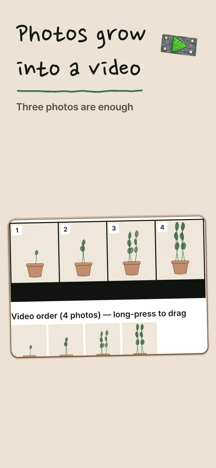 Mureok growth video screen — photos lined up in the order they were taken