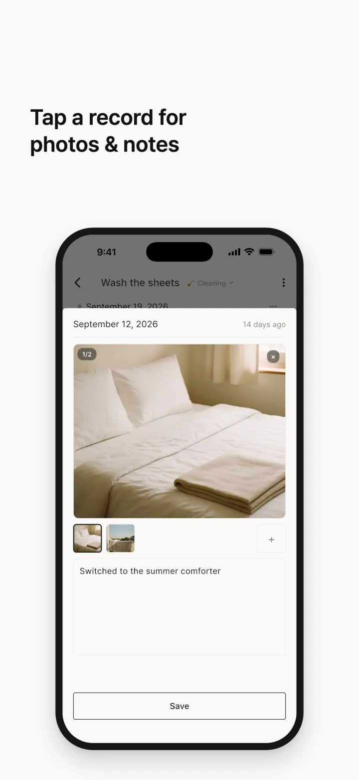 Tap a record for photos & notes