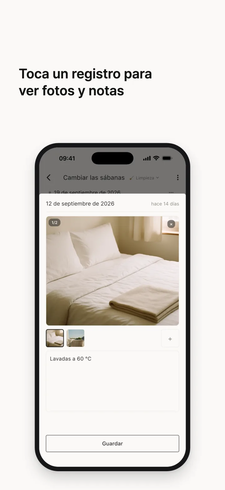Toca un registro para ver fotos y notas