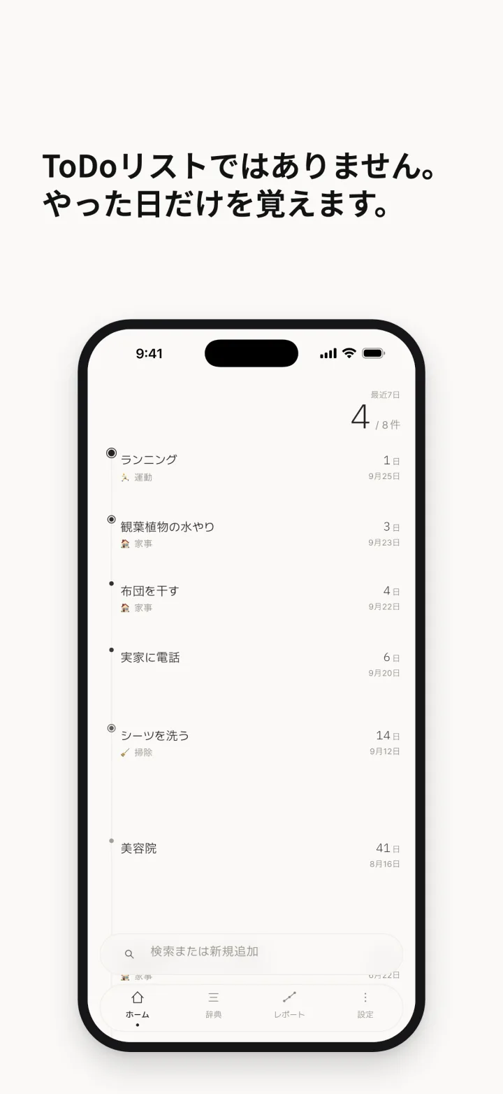 ToDoリストではありません。 やった日だけを覚えます。