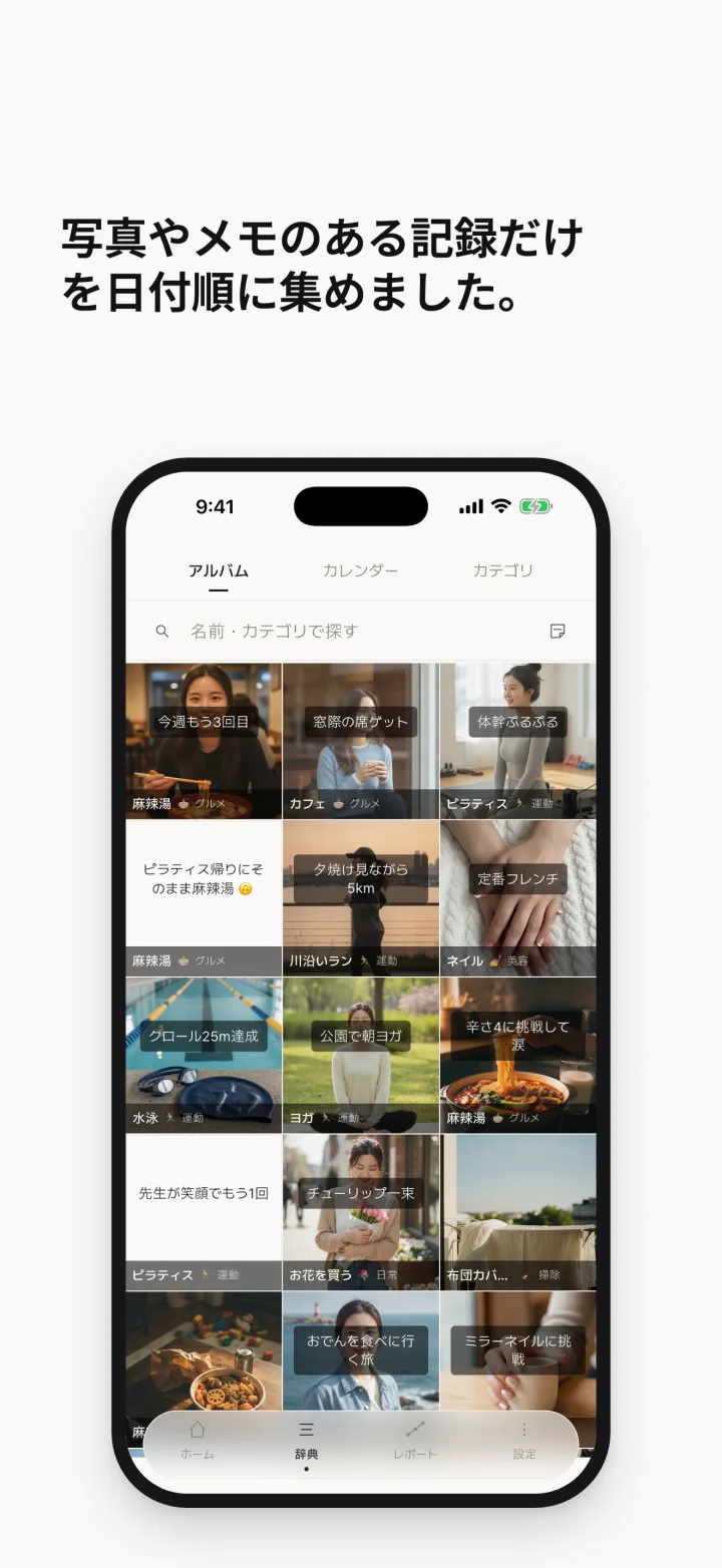写真やメモのある記録だけを日付順に集めました。