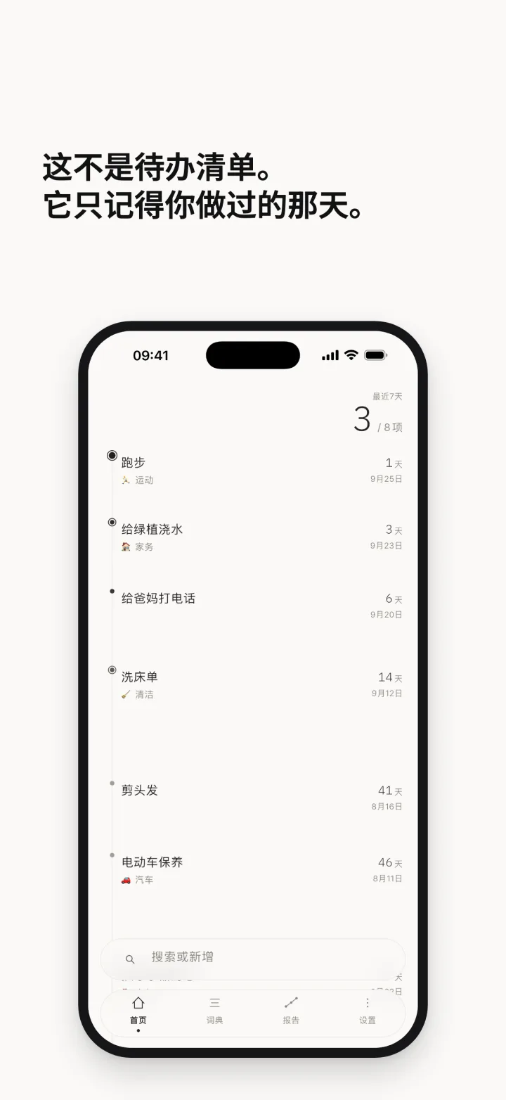 这不是待办清单。 它只记得你做过的那天。