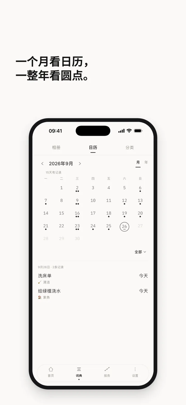一个月看日历， 一整年看圆点。